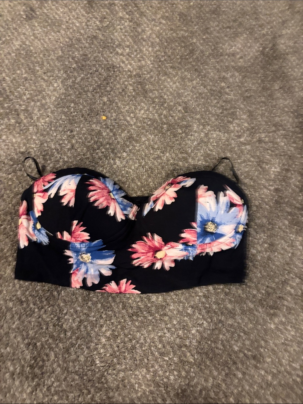 Forever 21 Black Floral Bustier Top with Pink and Blue Flowers
